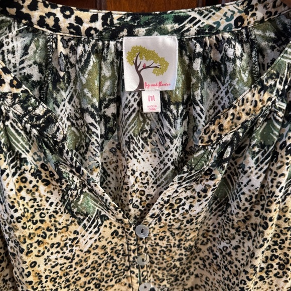 Anthropologie Fig & Flower Women's Animal Print Blouse Boho Peasant Medium - Picture 4 of 14